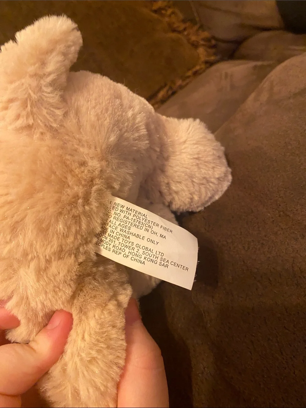 Plush Puppy with Pink Bunny Ears - Light Beige and Pink